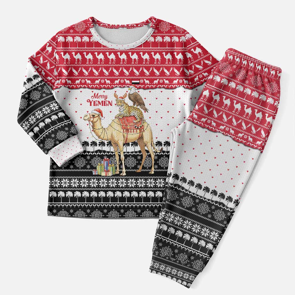 Yemen Christmas Pajama Set with Camel Leopard Falcon Red Black White Snowflake - Wonder Print Shop