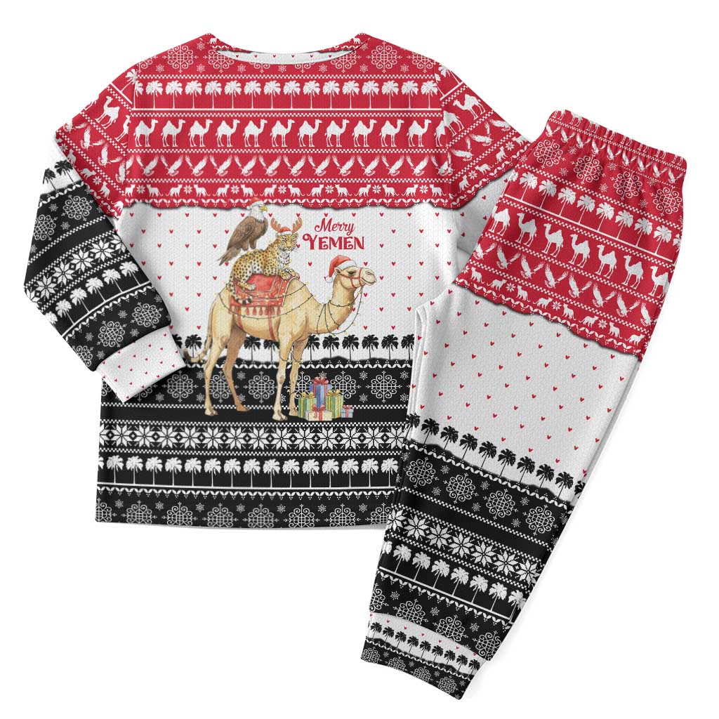 Yemen Christmas Pajama Set with Camel Leopard Falcon Red Black White Snowflake - Wonder Print Shop