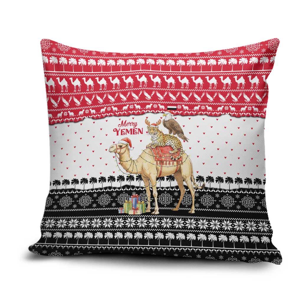 Yemen Christmas Pillow Cover with Camel Leopard Falcon Red Black White Snowflake - Wonder Print Shop