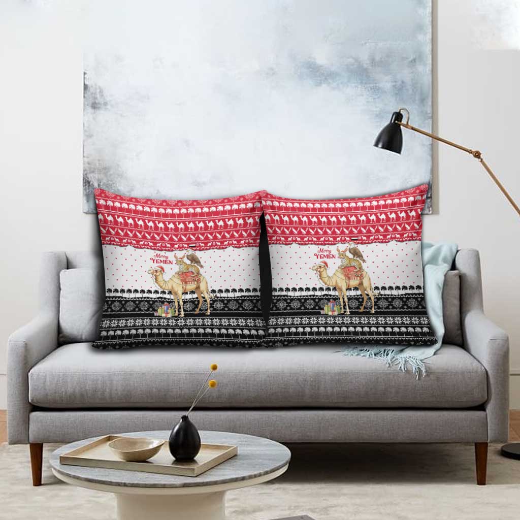 Yemen Christmas Pillow Cover with Camel Leopard Falcon Red Black White Snowflake - Wonder Print Shop