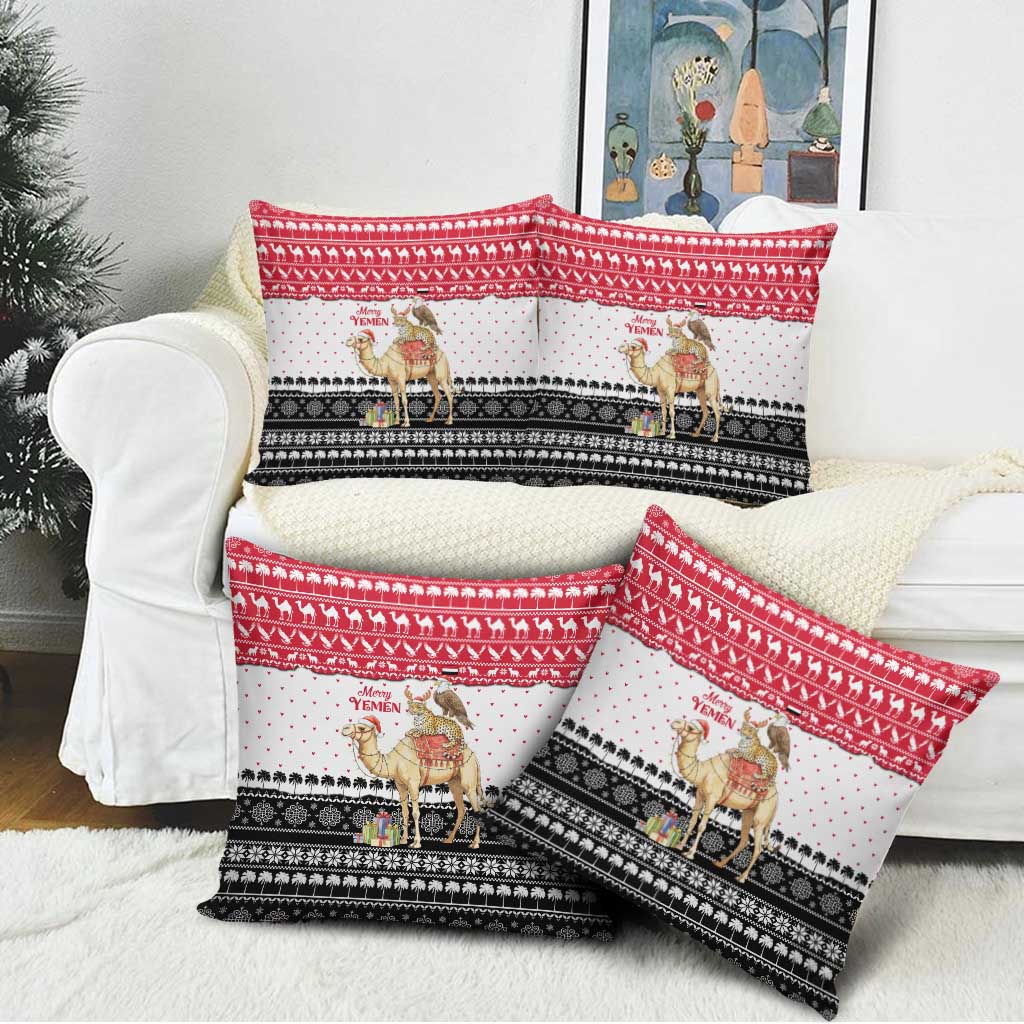 Yemen Christmas Pillow Cover with Camel Leopard Falcon Red Black White Snowflake - Wonder Print Shop