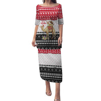 Yemen Christmas Puletasi with Camel Leopard Falcon Red Black White Snowflake - Wonder Print Shop