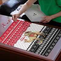 Yemen Christmas Puzzle with Camel Leopard Falcon Red Black White Snowflake - Wonder Print Shop