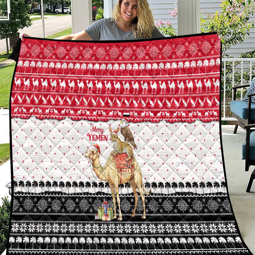 Yemen Christmas Quilt with Camel Leopard Falcon Red Black White Snowflake - Wonder Print Shop