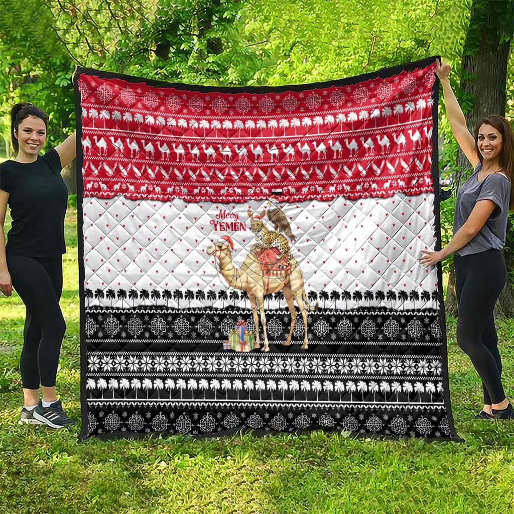 Yemen Christmas Quilt with Camel Leopard Falcon Red Black White Snowflake - Wonder Print Shop