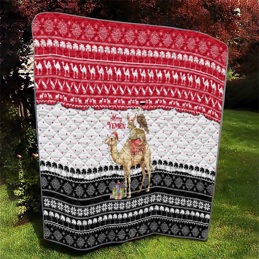 Yemen Christmas Quilt with Camel Leopard Falcon Red Black White Snowflake - Wonder Print Shop