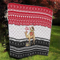 Yemen Christmas Quilt with Camel Leopard Falcon Red Black White Snowflake - Wonder Print Shop
