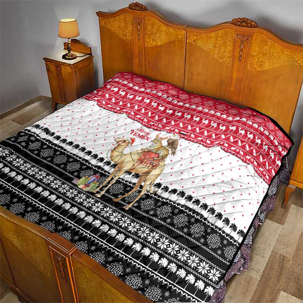 Yemen Christmas Quilt with Camel Leopard Falcon Red Black White Snowflake - Wonder Print Shop
