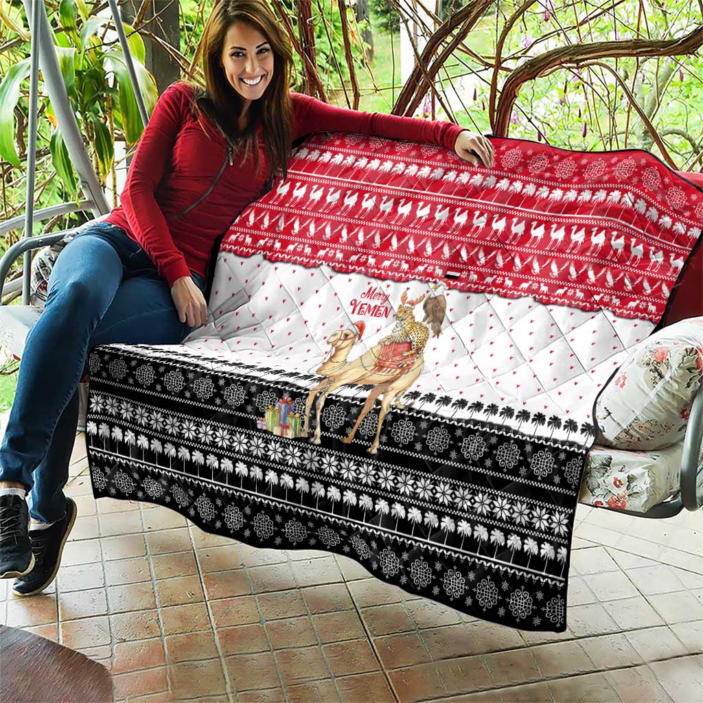 Yemen Christmas Quilt with Camel Leopard Falcon Red Black White Snowflake - Wonder Print Shop