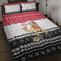 Yemen Christmas Quilt Bed Set with Camel Leopard Falcon Red Black White Snowflake - Wonder Print Shop