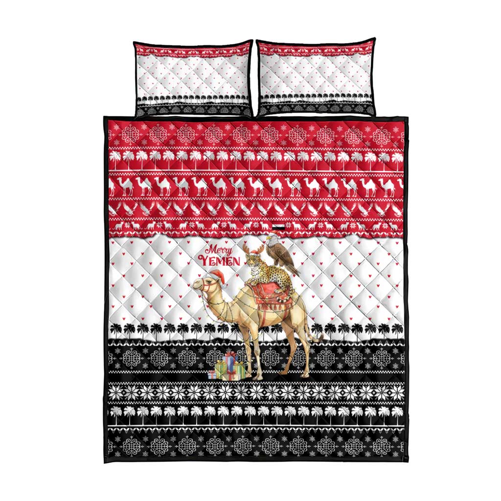 Yemen Christmas Quilt Bed Set with Camel Leopard Falcon Red Black White Snowflake - Wonder Print Shop