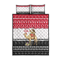 Yemen Christmas Quilt Bed Set with Camel Leopard Falcon Red Black White Snowflake - Wonder Print Shop