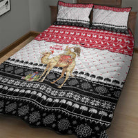 Yemen Christmas Quilt Bed Set with Camel Leopard Falcon Red Black White Snowflake - Wonder Print Shop