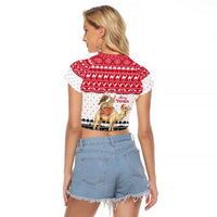 Yemen Christmas Raglan Cropped T Shirt with Camel Leopard Falcon Red Black White Snowflake - Wonder Print Shop