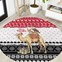 Yemen Christmas Round Carpet with Camel Leopard Falcon Red Black White Snowflake - undefined