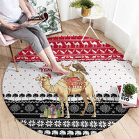 Yemen Christmas Round Carpet with Camel Leopard Falcon Red Black White Snowflake - undefined
