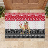 Yemen Christmas Rubber Doormat with Camel Leopard Falcon Red Black White Snowflake - Wonder Print Shop