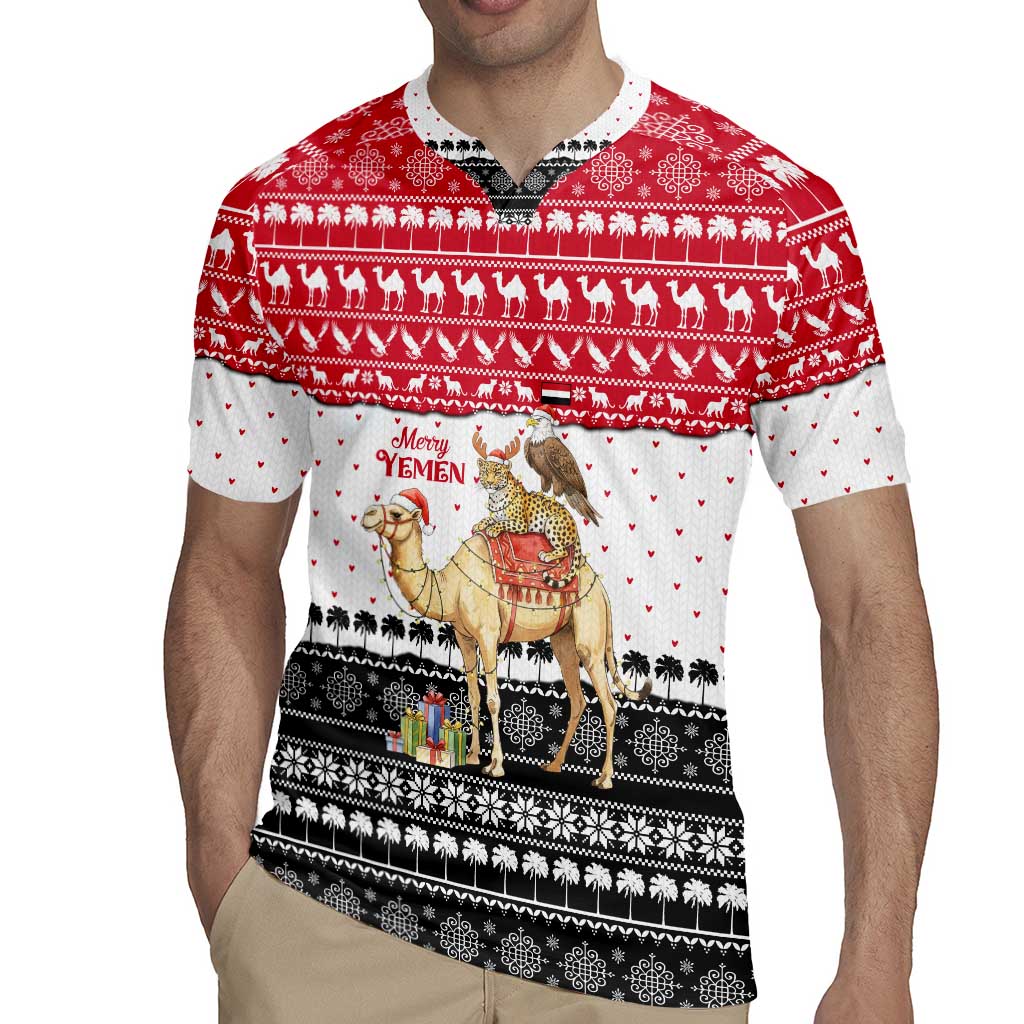 Yemen Christmas Rugby Jersey with Camel Leopard Falcon Red Black White Snowflake - Wonder Print Shop