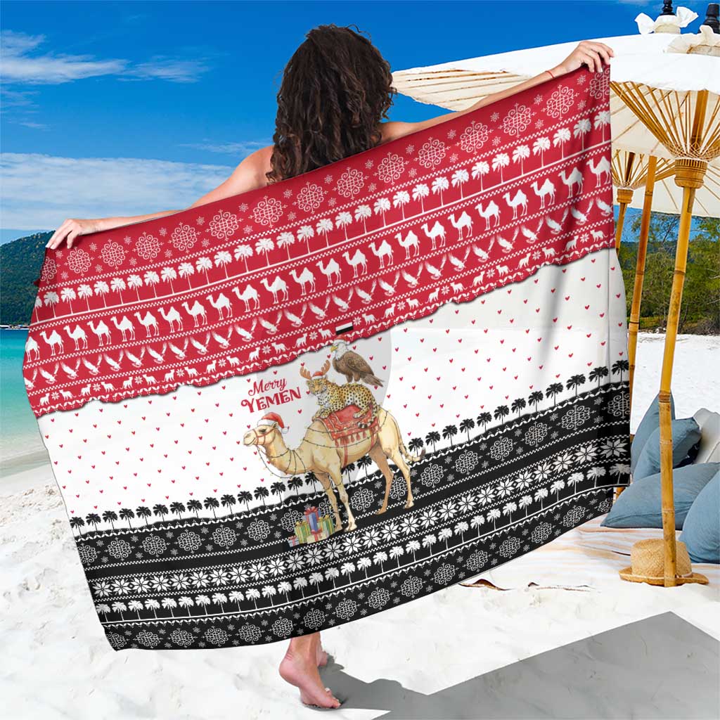 Yemen Christmas Sarong with Camel Leopard Falcon Red Black White Snowflake - Wonder Print Shop