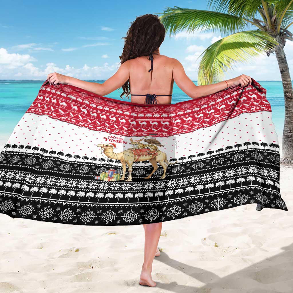 Yemen Christmas Sarong with Camel Leopard Falcon Red Black White Snowflake - Wonder Print Shop