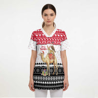 Yemen Christmas Scrub Top with Camel Leopard Falcon Red Black White Snowflake - Wonder Print Shop
