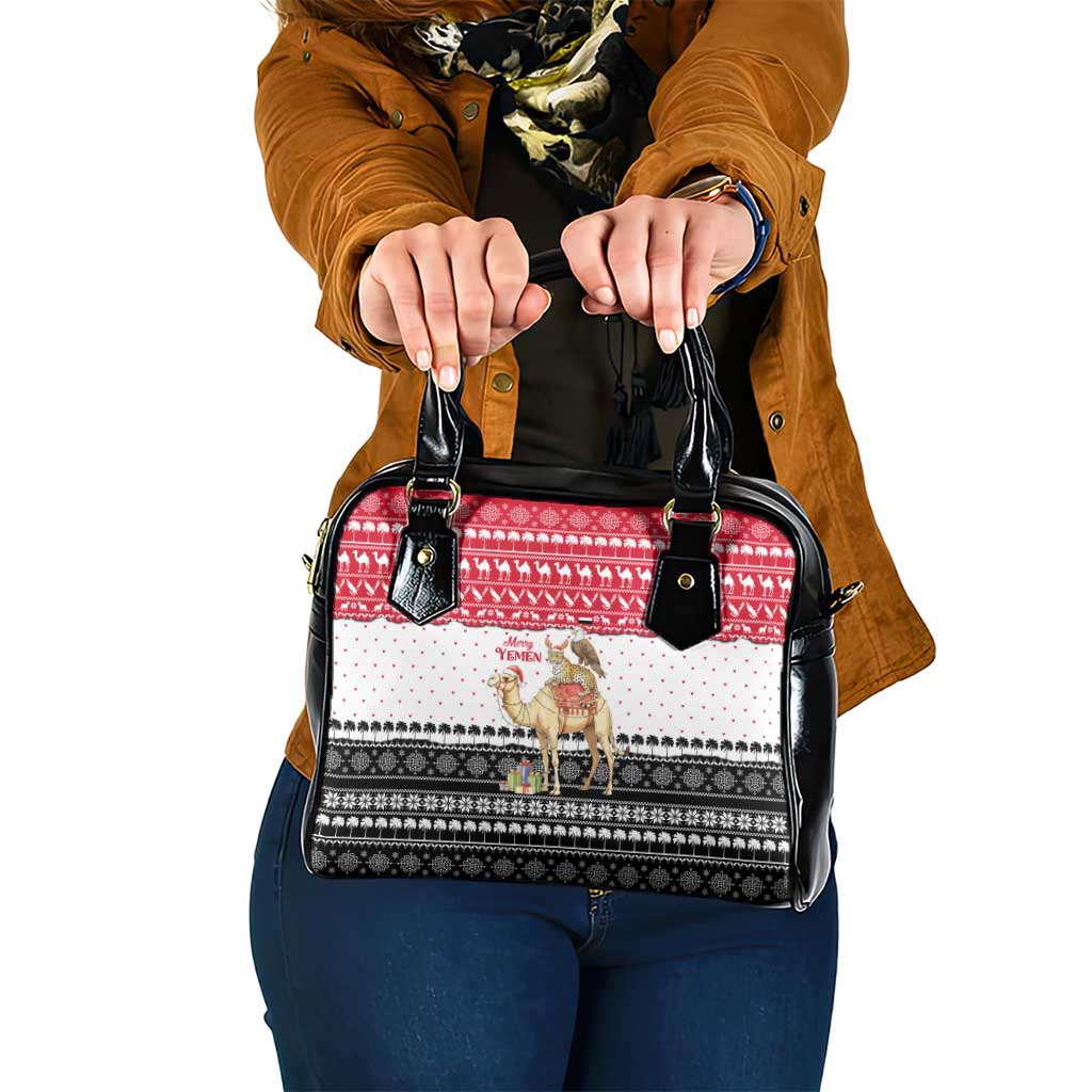 Yemen Christmas Shoulder Handbag with Camel Leopard Falcon Red Black White Snowflake - Wonder Print Shop