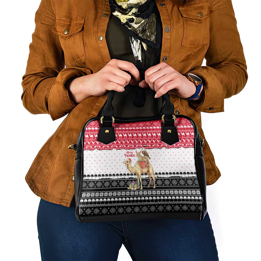 Yemen Christmas Shoulder Handbag with Camel Leopard Falcon Red Black White Snowflake - Wonder Print Shop