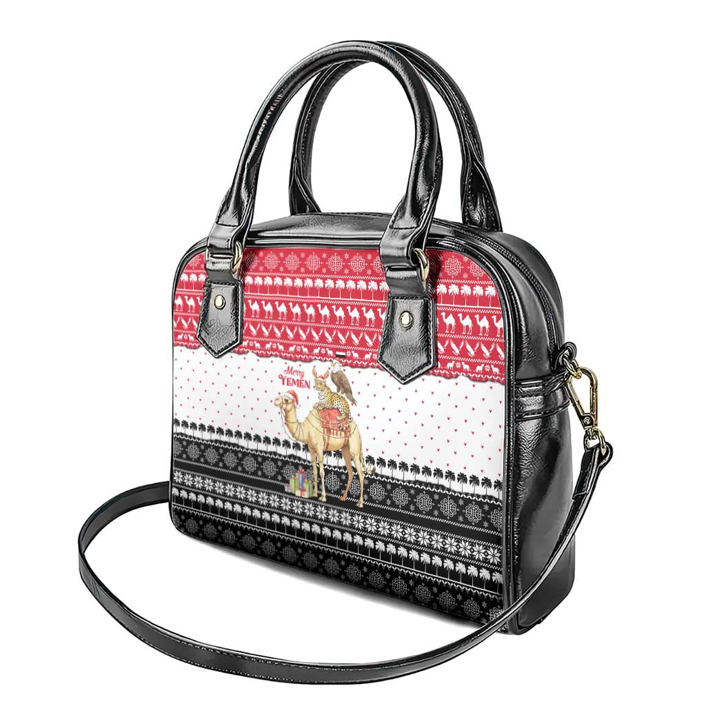 Yemen Christmas Shoulder Handbag with Camel Leopard Falcon Red Black White Snowflake - Wonder Print Shop