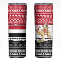 Yemen Christmas Skinny Tumbler with Camel Leopard Falcon Red Black White Snowflake - Wonder Print Shop