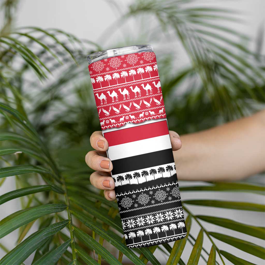Yemen Christmas Skinny Tumbler with Camel Leopard Falcon Red Black White Snowflake - Wonder Print Shop
