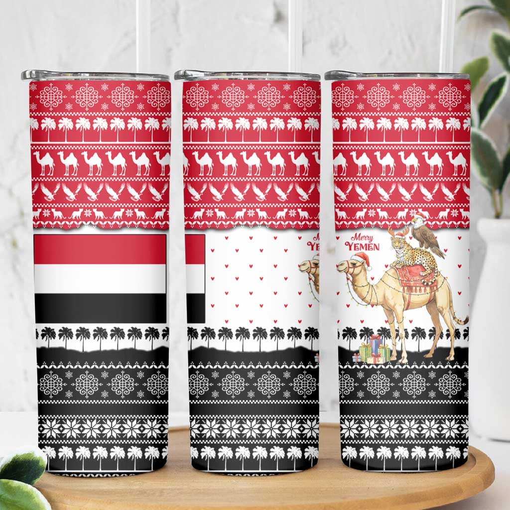 Yemen Christmas Skinny Tumbler with Camel Leopard Falcon Red Black White Snowflake - Wonder Print Shop