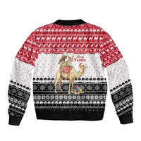 Yemen Christmas Sleeve Zip Bomber Jacket with Camel Leopard Falcon Red Black White Snowflake - Wonder Print Shop