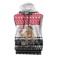 Yemen Christmas Sleeveless Hoodie with Camel Leopard Falcon Red Black White Snowflake - Wonder Print Shop
