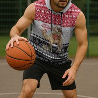 Yemen Christmas Sleeveless Hoodie with Camel Leopard Falcon Red Black White Snowflake - Wonder Print Shop