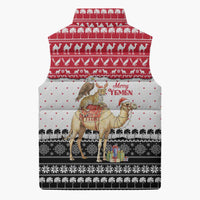 Yemen Christmas Sleeveless Puffer Jacket with Camel Leopard Falcon Red Black White Snowflake - Wonder Print Shop