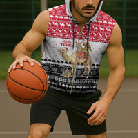 Yemen Christmas Sleeveless Zip Hoodie with Camel Leopard Falcon Red Black White Snowflake - Wonder Print Shop