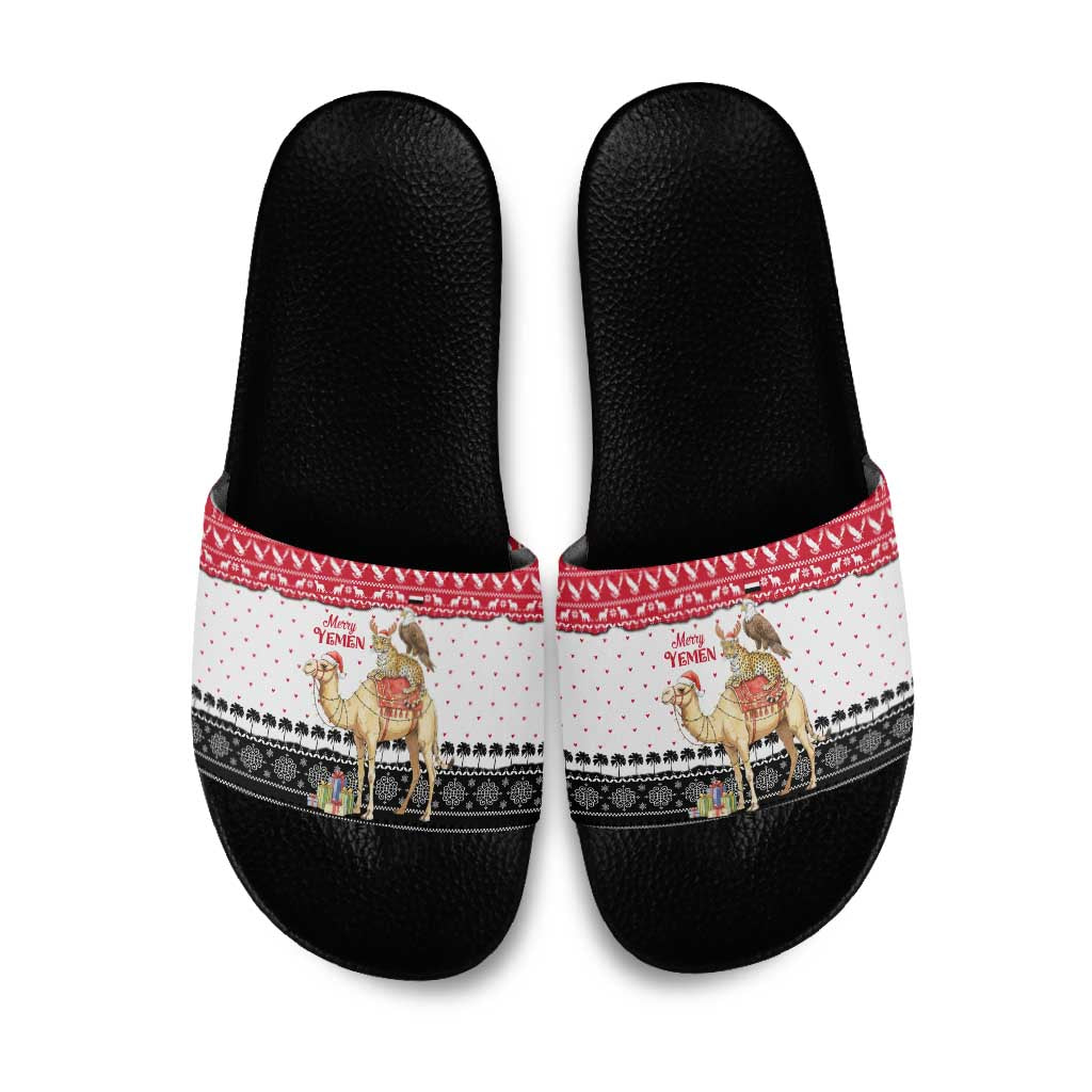 Yemen Christmas Slide Sandals with Camel Leopard Falcon Red Black White Snowflake - Wonder Print Shop