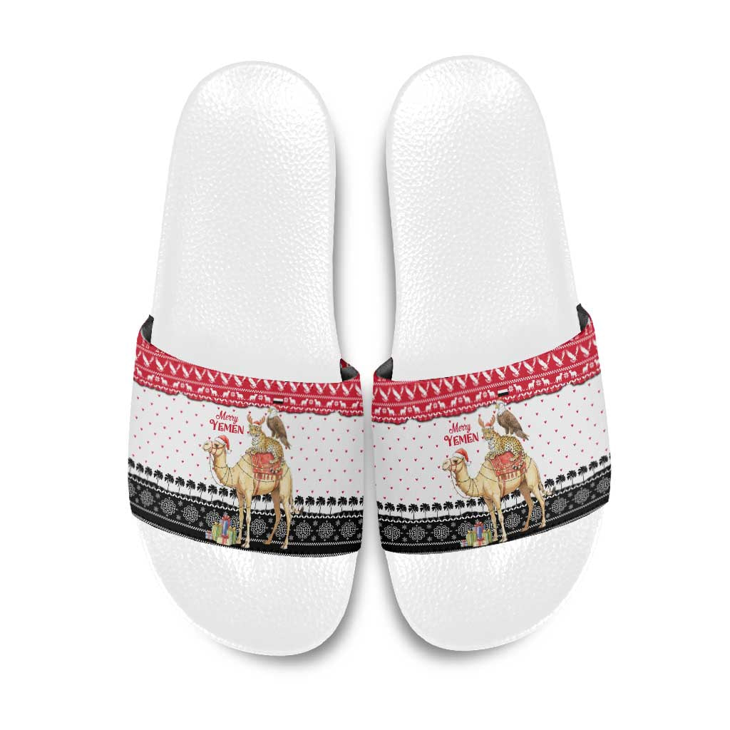 Yemen Christmas Slide Sandals with Camel Leopard Falcon Red Black White Snowflake - Wonder Print Shop
