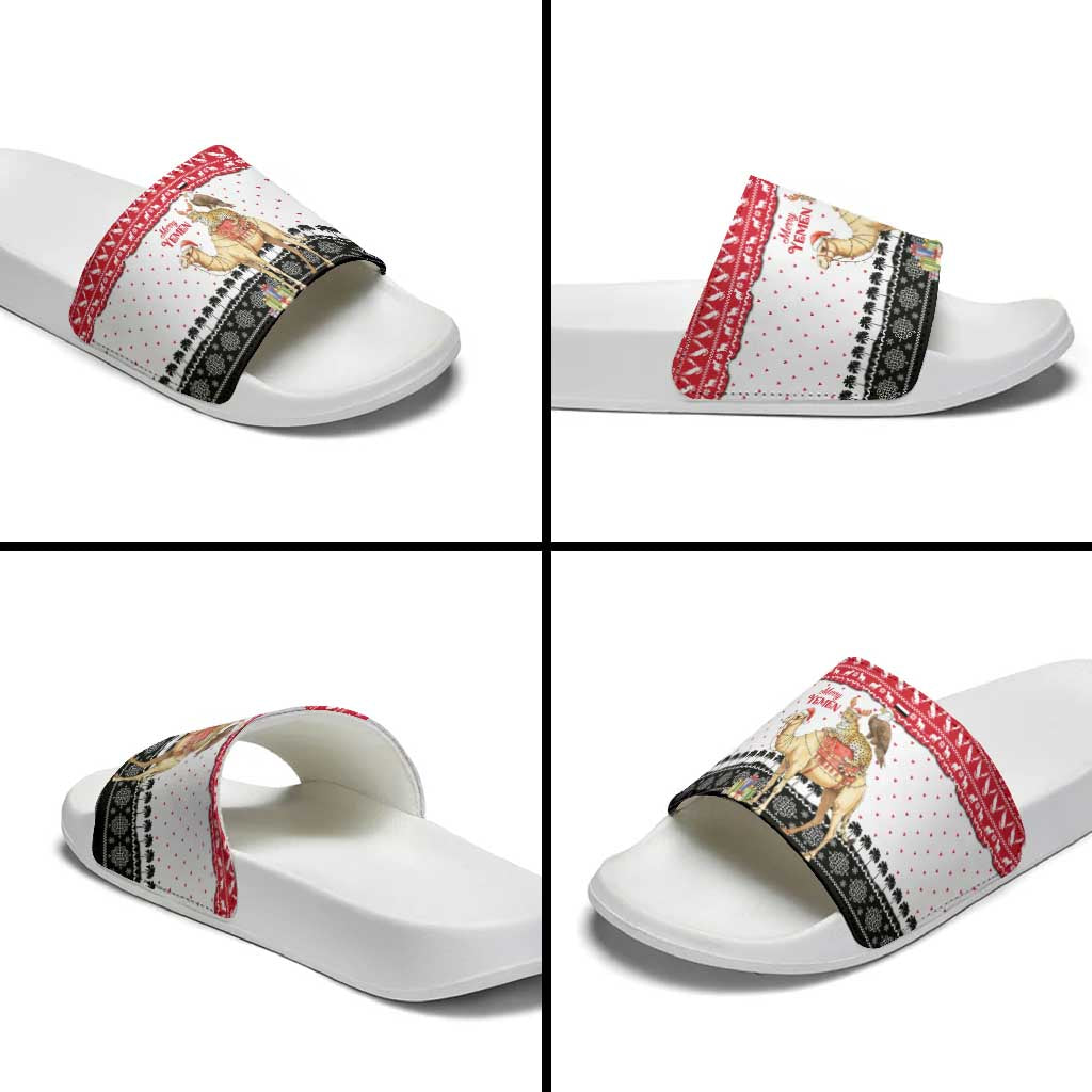 Yemen Christmas Slide Sandals with Camel Leopard Falcon Red Black White Snowflake - Wonder Print Shop