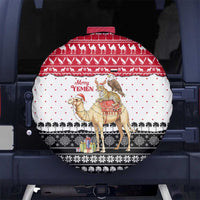 Yemen Christmas Spare Tire Cover with Camel Leopard Falcon Red Black White Snowflake - Wonder Print Shop