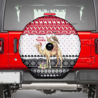 Yemen Christmas Spare Tire Cover with Camel Leopard Falcon Red Black White Snowflake - Wonder Print Shop