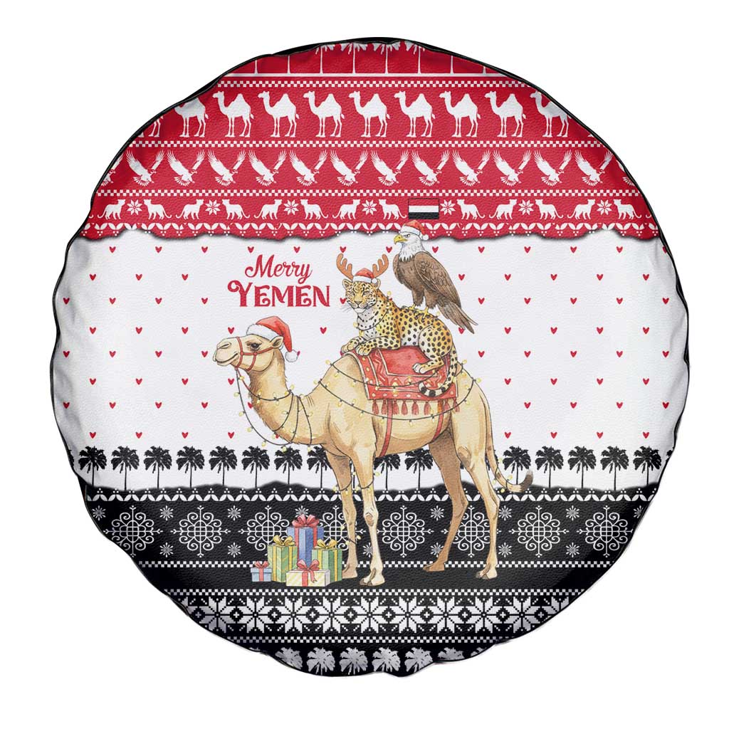 Yemen Christmas Spare Tire Cover with Camel Leopard Falcon Red Black White Snowflake - Wonder Print Shop
