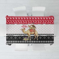 Yemen Christmas Tablecloth with Camel Leopard Falcon Red Black White Snowflake - Wonder Print Shop