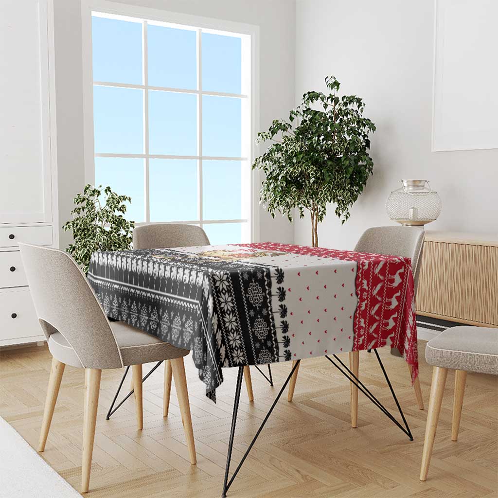 Yemen Christmas Tablecloth with Camel Leopard Falcon Red Black White Snowflake - Wonder Print Shop