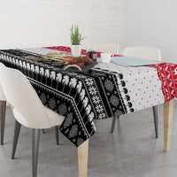 Yemen Christmas Tablecloth with Camel Leopard Falcon Red Black White Snowflake - Wonder Print Shop