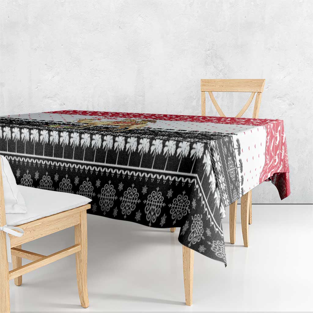 Yemen Christmas Tablecloth with Camel Leopard Falcon Red Black White Snowflake - Wonder Print Shop