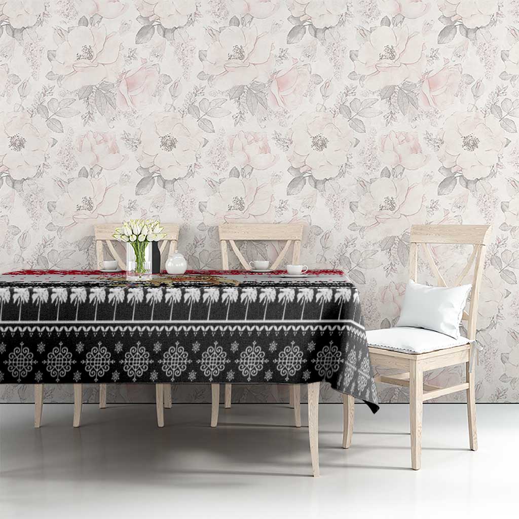 Yemen Christmas Tablecloth with Camel Leopard Falcon Red Black White Snowflake - Wonder Print Shop