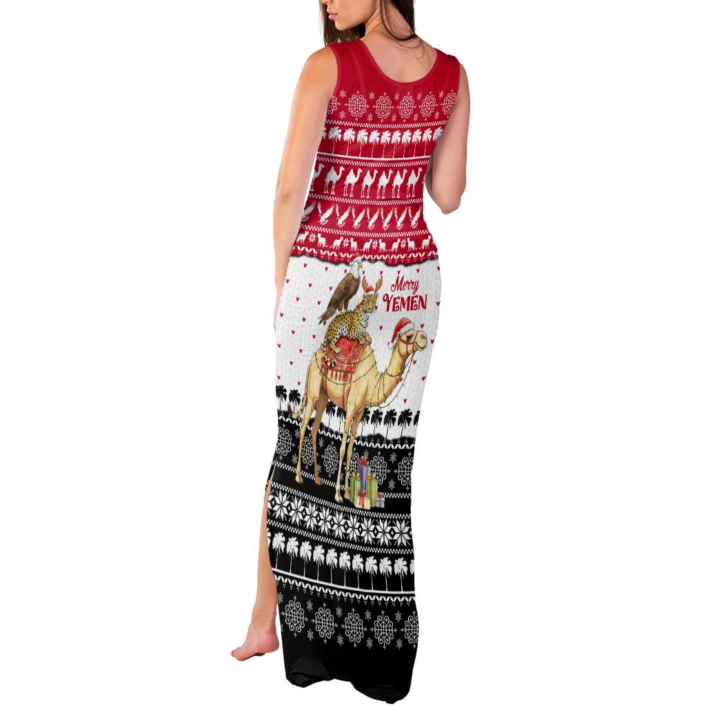 Yemen Christmas Tank Maxi Dress with Camel Leopard Falcon Red Black White Snowflake - Wonder Print Shop