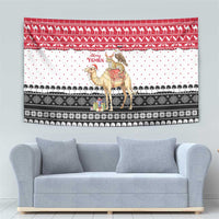 Yemen Christmas Tapestry with Camel Leopard Falcon Red Black White Snowflake - Wonder Print Shop