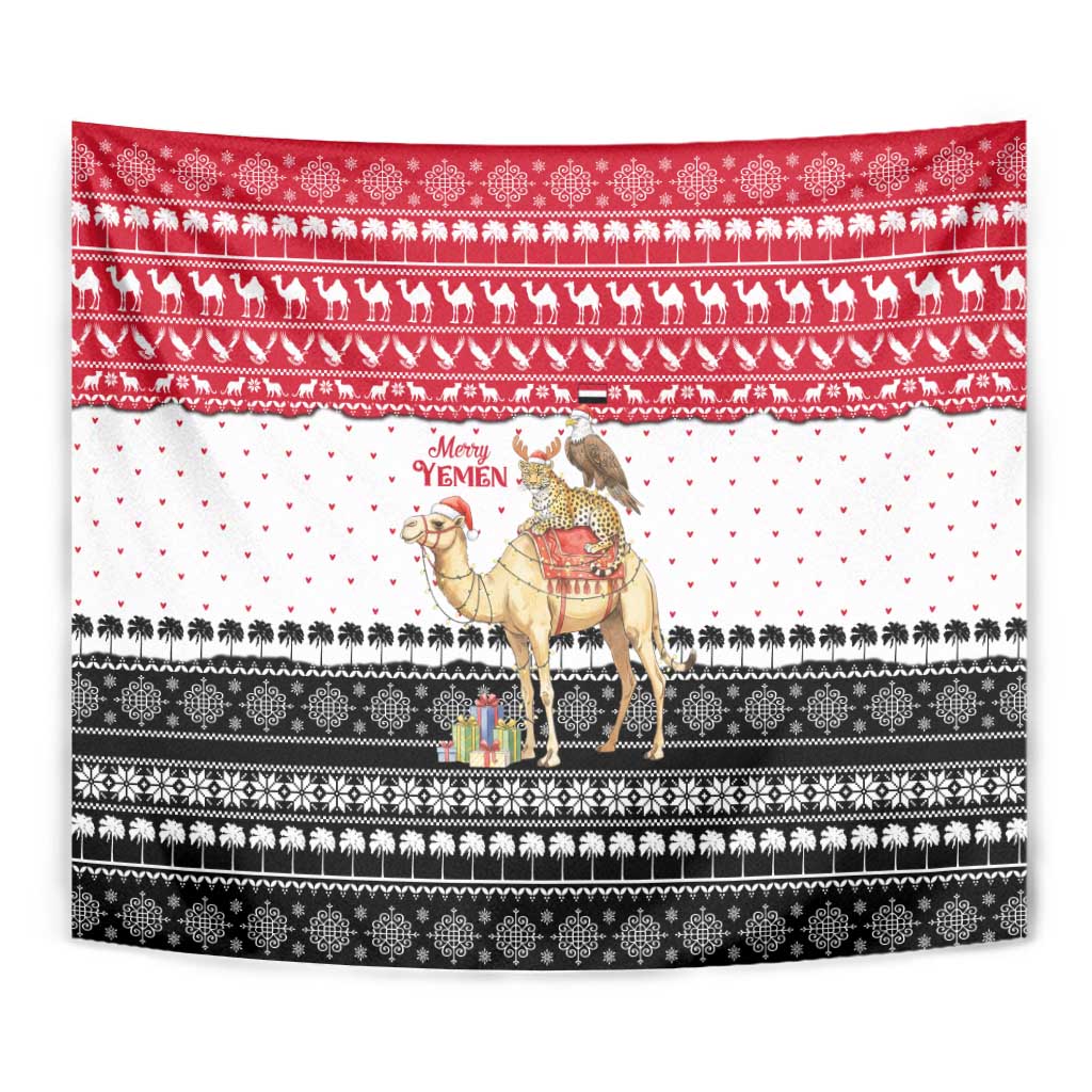 Yemen Christmas Tapestry with Camel Leopard Falcon Red Black White Snowflake - Wonder Print Shop